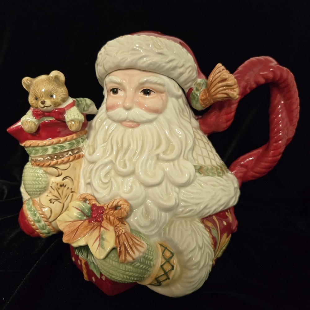 *RARE* Santa Claus Bountiful Holiday 3D Teapot - by Fitz and Floyd RETIRED *EUC